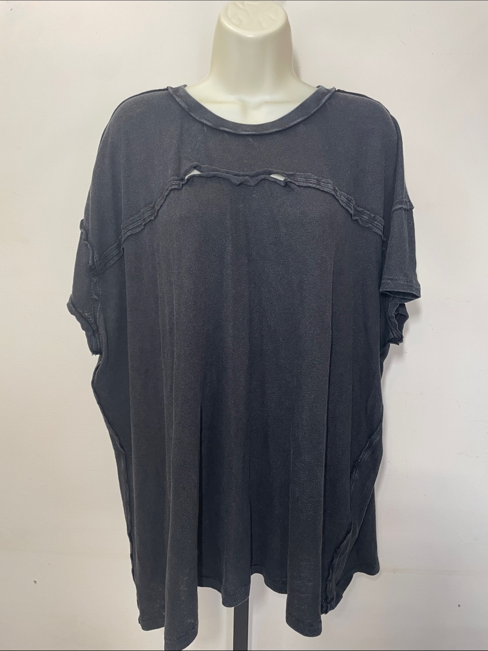 We The Free Washed Black Short Sleeve Tee with Raw-Seam Detail